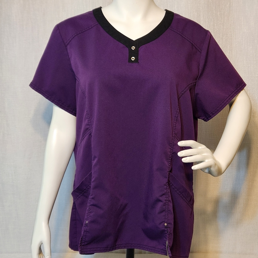 Scrubstar Scrub Top Purple Black Trim Womens XL Xtra Large